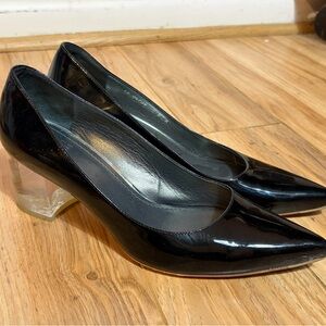 Stuart Weitzman Black Heels with Clear Block Heel